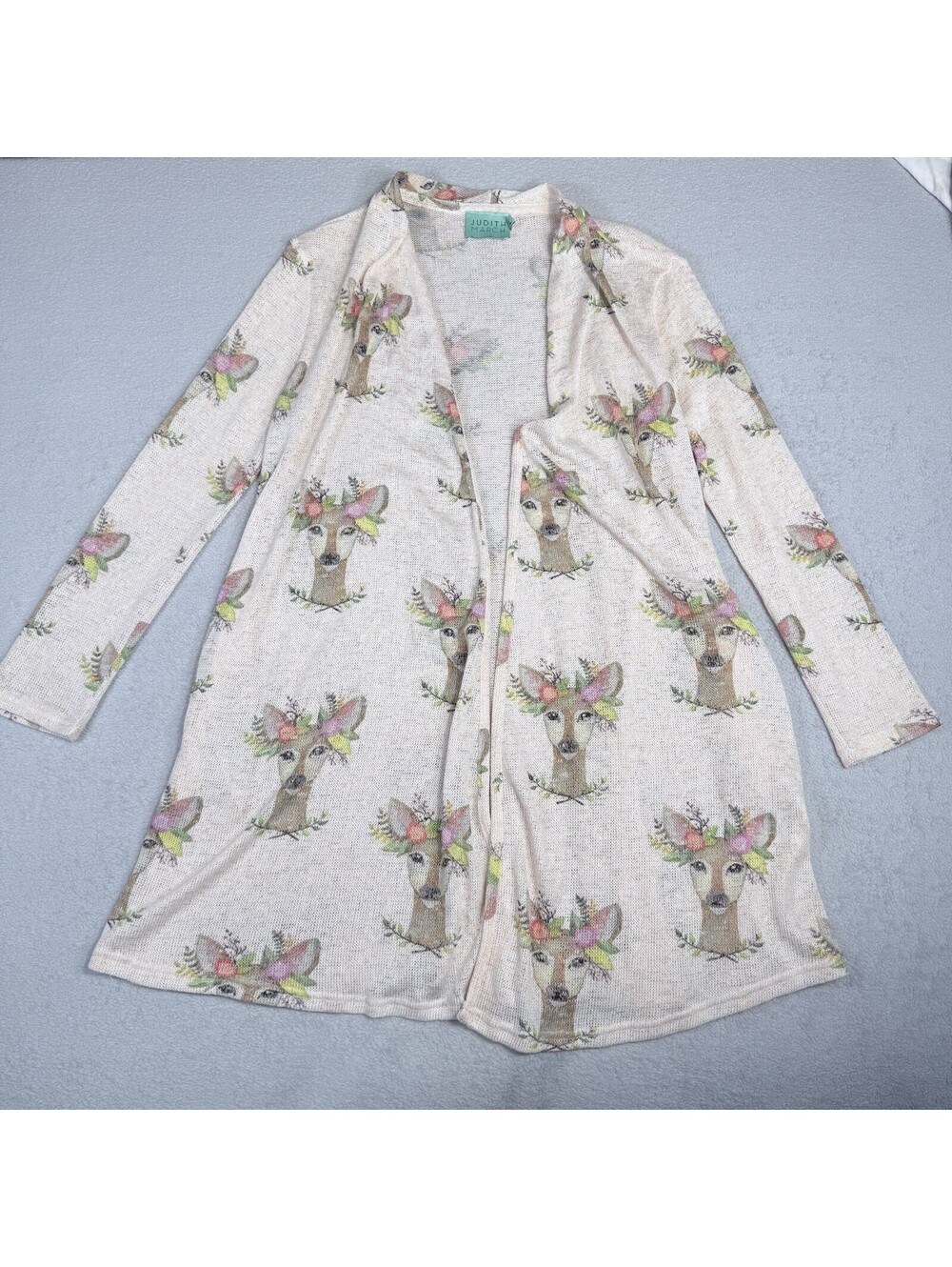 Judith March Lightweight Open Knight Deer Print Sweater Size Large
